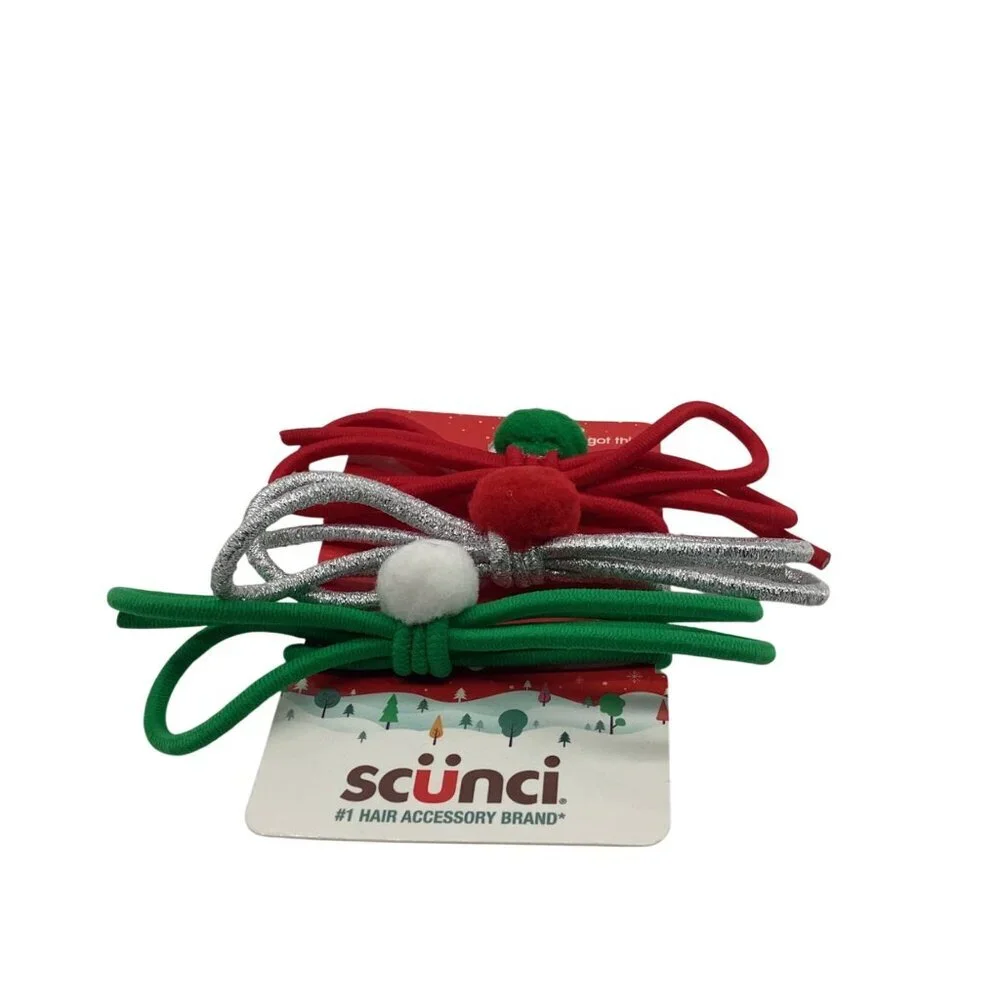 Scunci Christmas Colors Elastic No Pull Hair Ties Festive Bow Red Green 12545‎